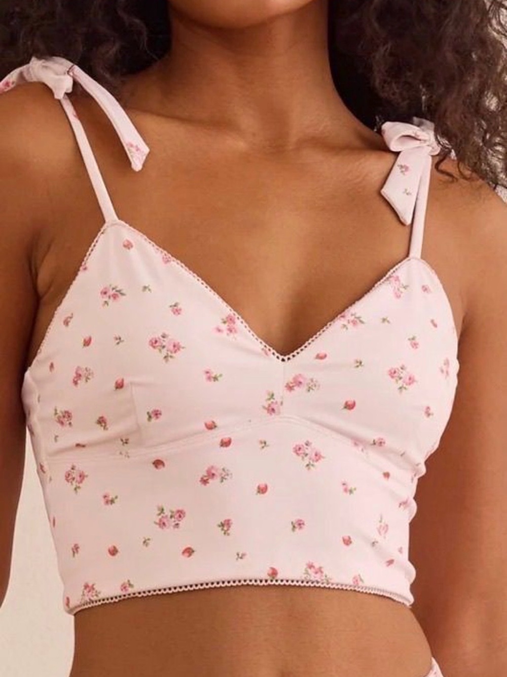 Altar'd State set Pale Pink Floral Tie-Shoulder Crop Top and skort. Set